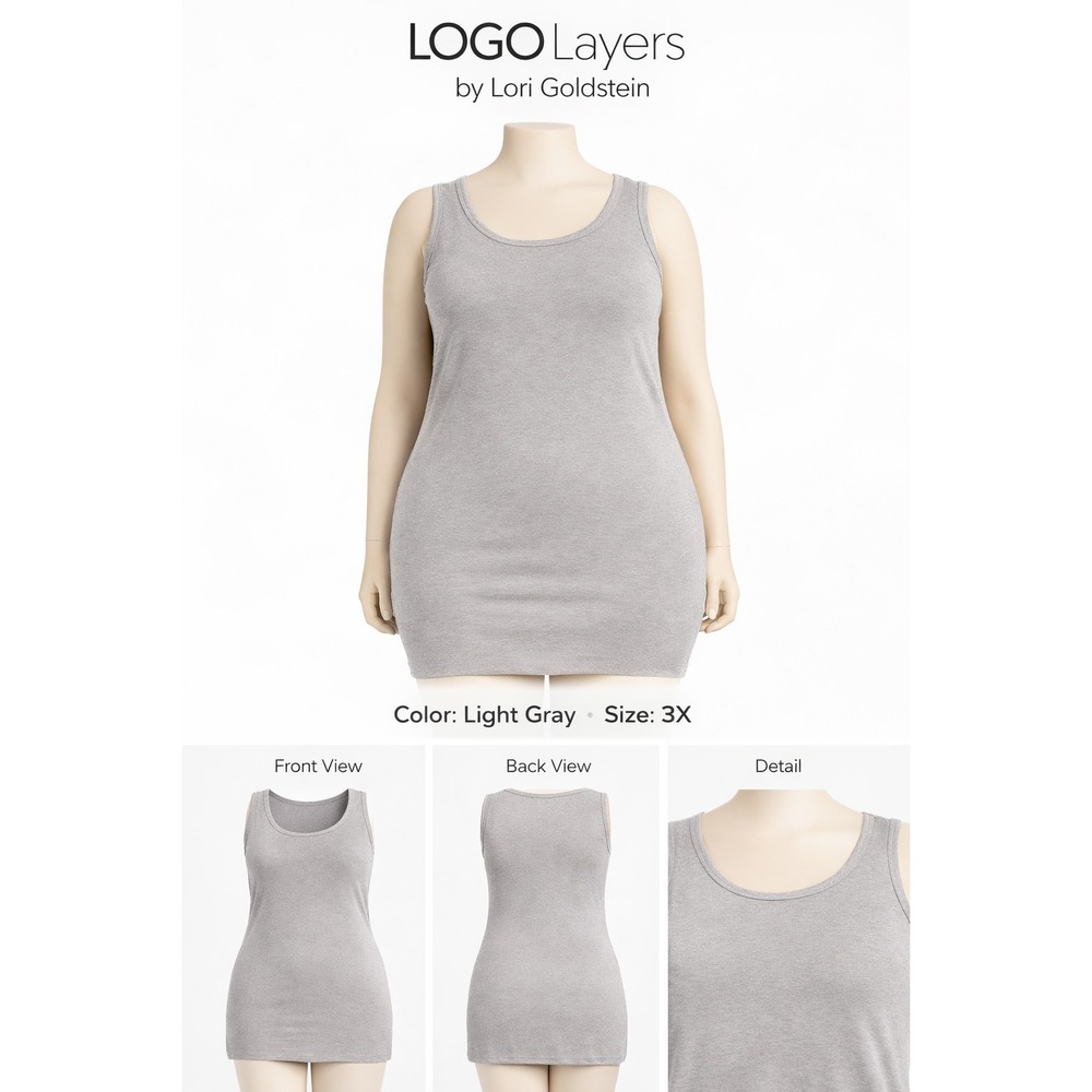 LOGO Layers by Lori Goldstein Womens 3X Light Gray Slim Knit Tank Top A261107/70